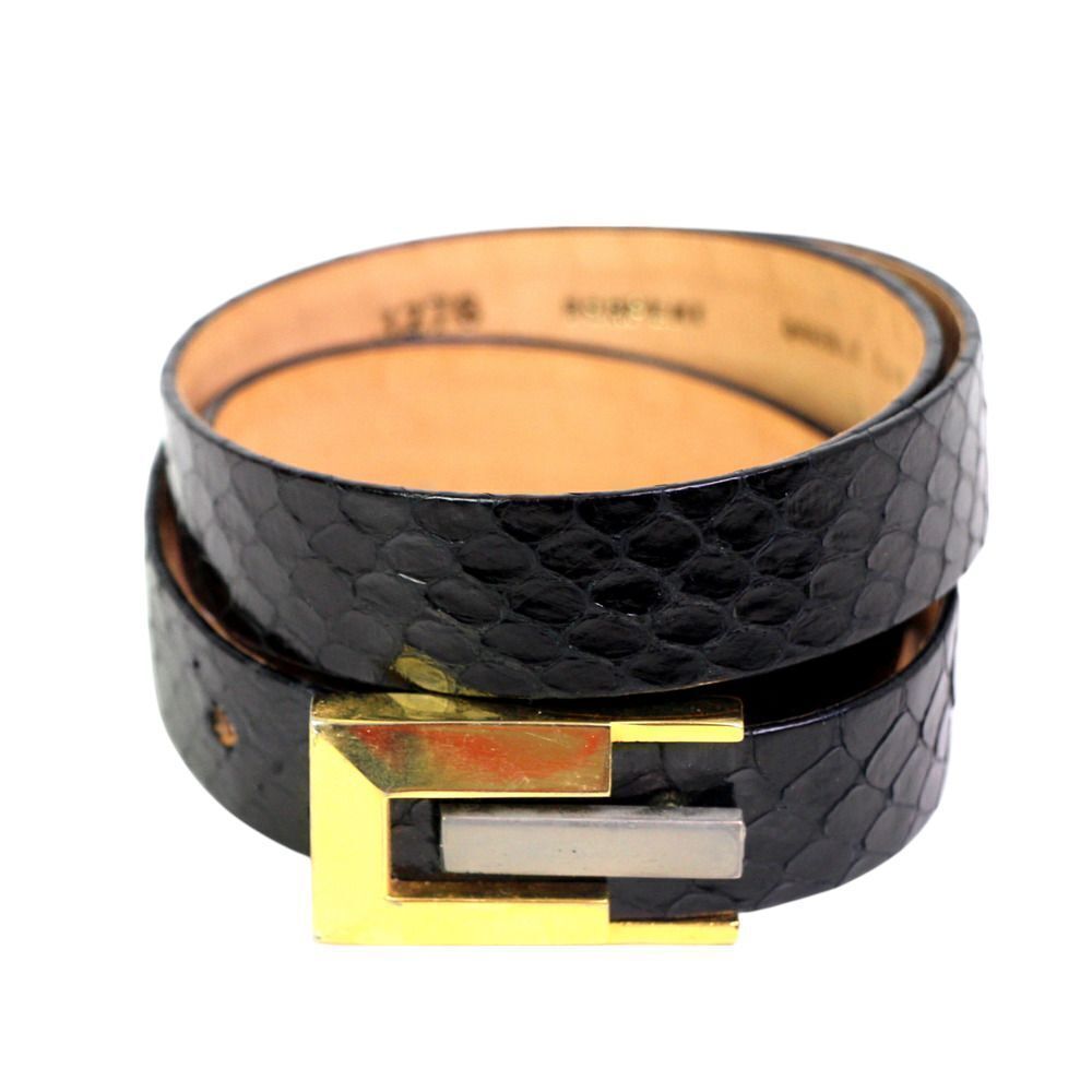 Serpent 3276 BLACK SNAKE SKIN LEATHER SKINNY DRESS WOMENS BELT Sz S 28" (88t